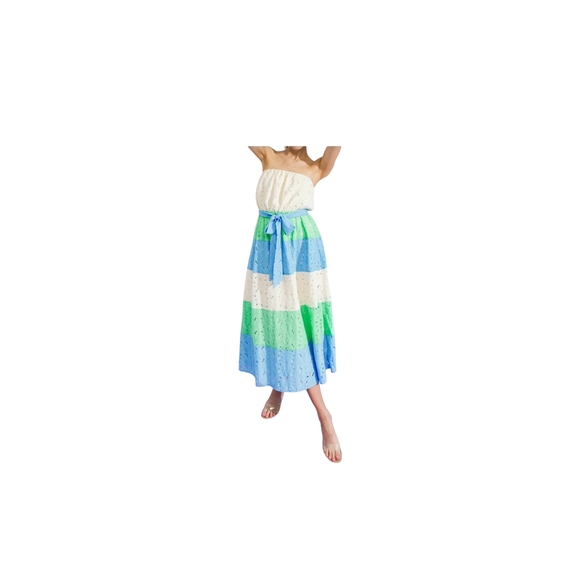 NewWOT Flying Tomato Strapless Midi Dress Cream, Blue & Green Stripes - Small - Picture 3 of 16